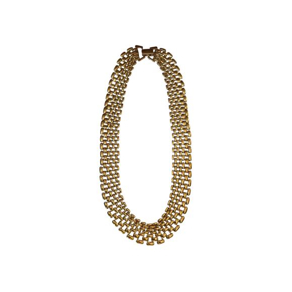 80s Gold Plated Flat Panther Articulated Chain Vintage Modernist Choker Necklace - Picture 3 of 7